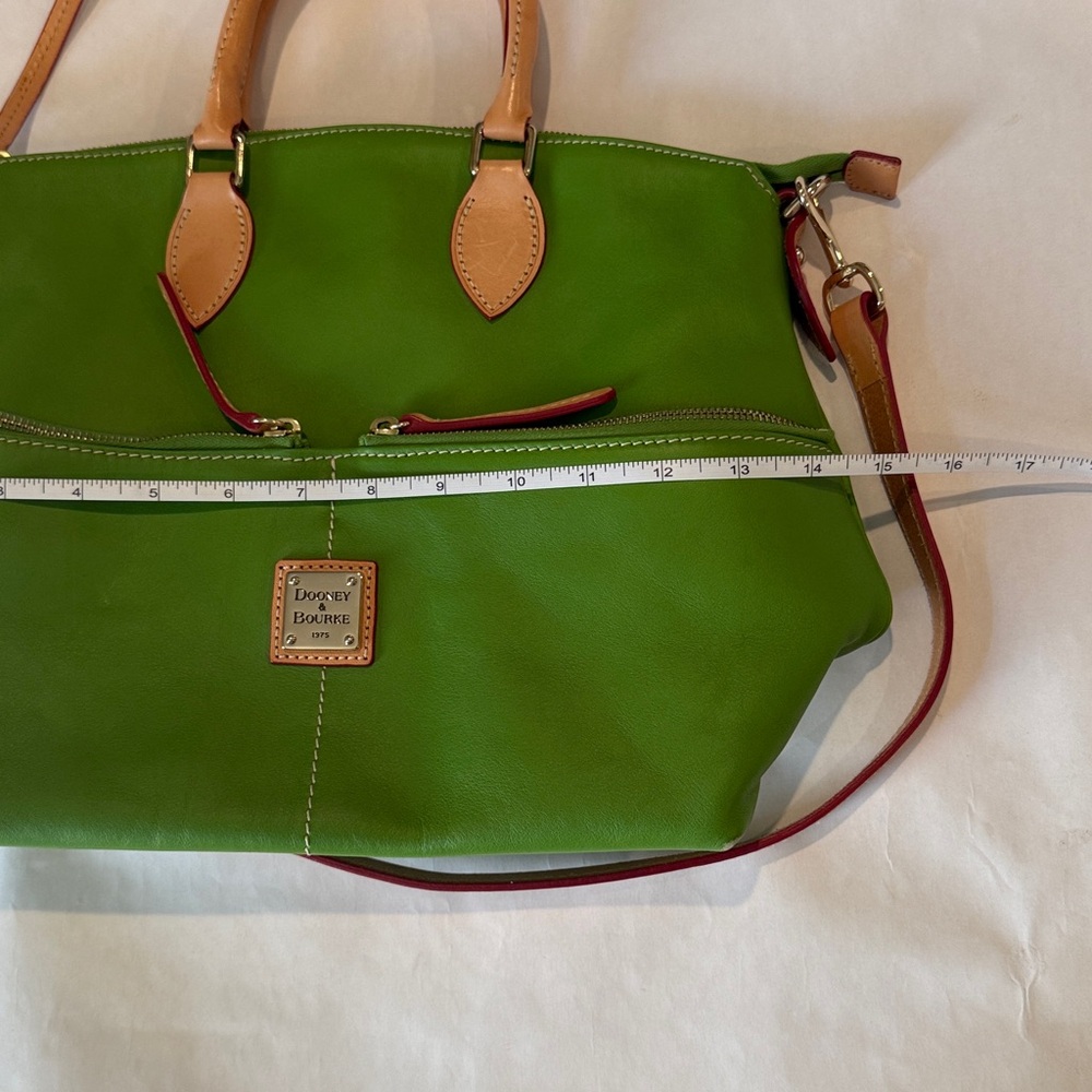 Dooney & Bourke Dillen Double Pocket Apple Green Tan Leather Satchel Bag Purse - Picture 13 of 14
